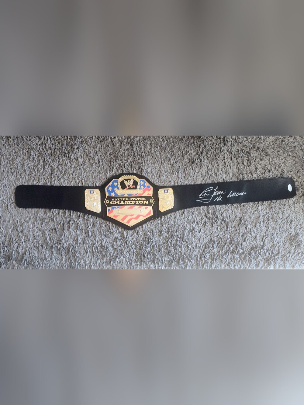 Signed Ric Flair JSA sticker of authenticity WWE Mattel UnitedStates toy belt